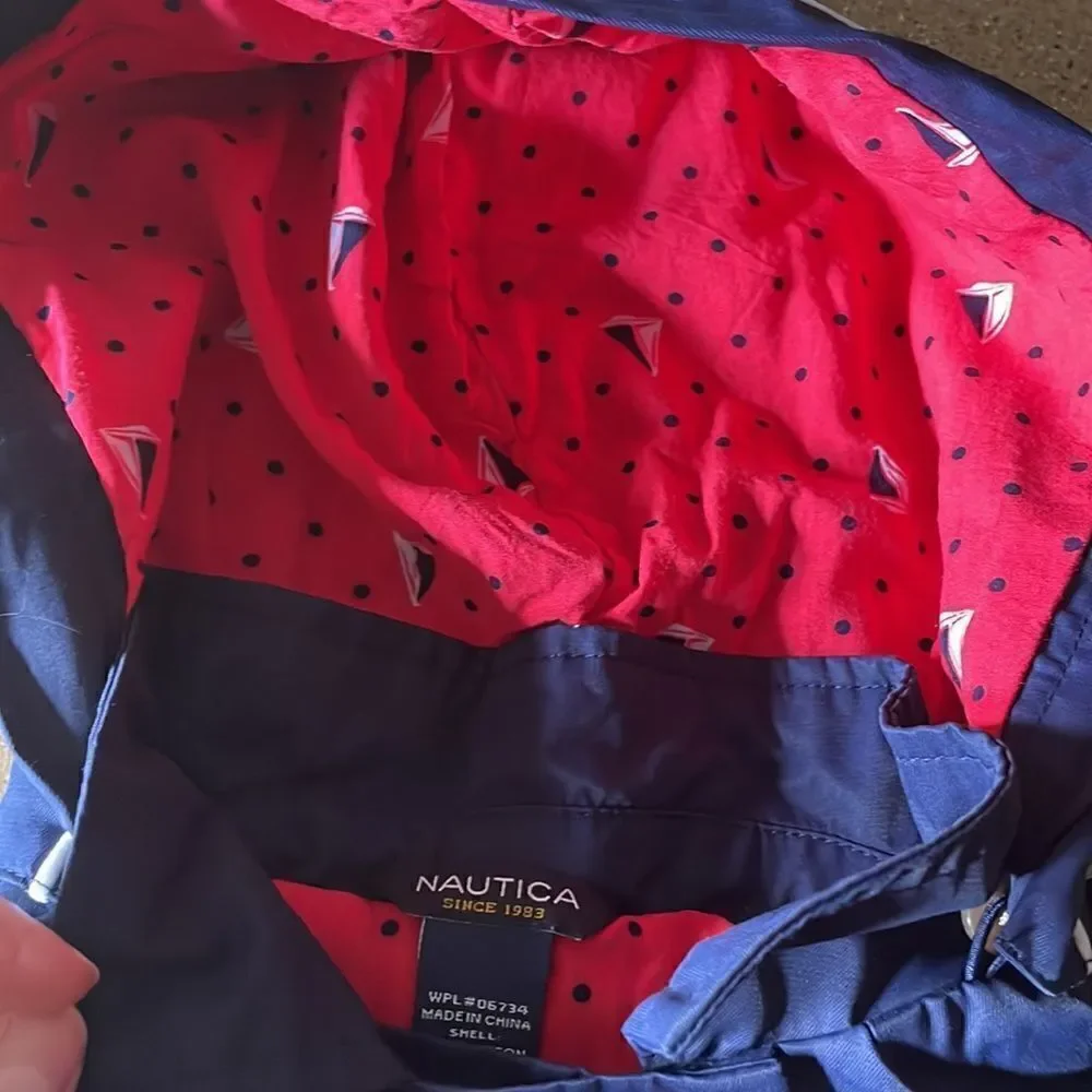 Adorable Nautica navy blue infant sailor jacket/pea coat with removable hood